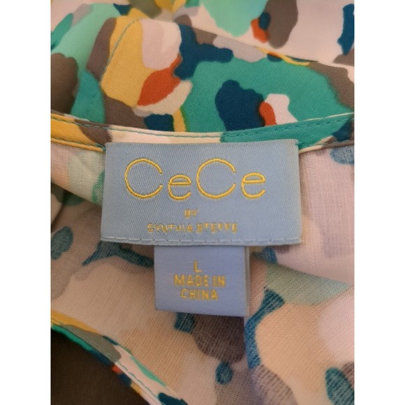 Cece By Cynthia Steffe Green Large Floral Blouse Top Long Sleeve - Picture 3 of 4